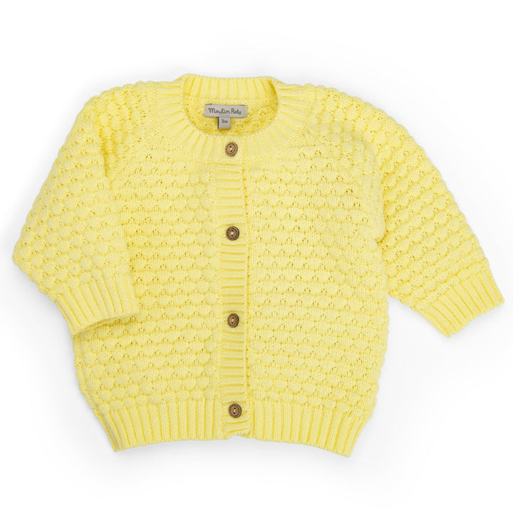 Yellow organic cotton knitted cardigan, Lumiere