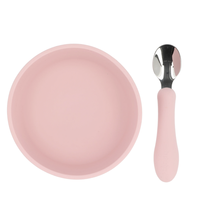 Silicone Suction Cup Bowl with Spoon, Pink
