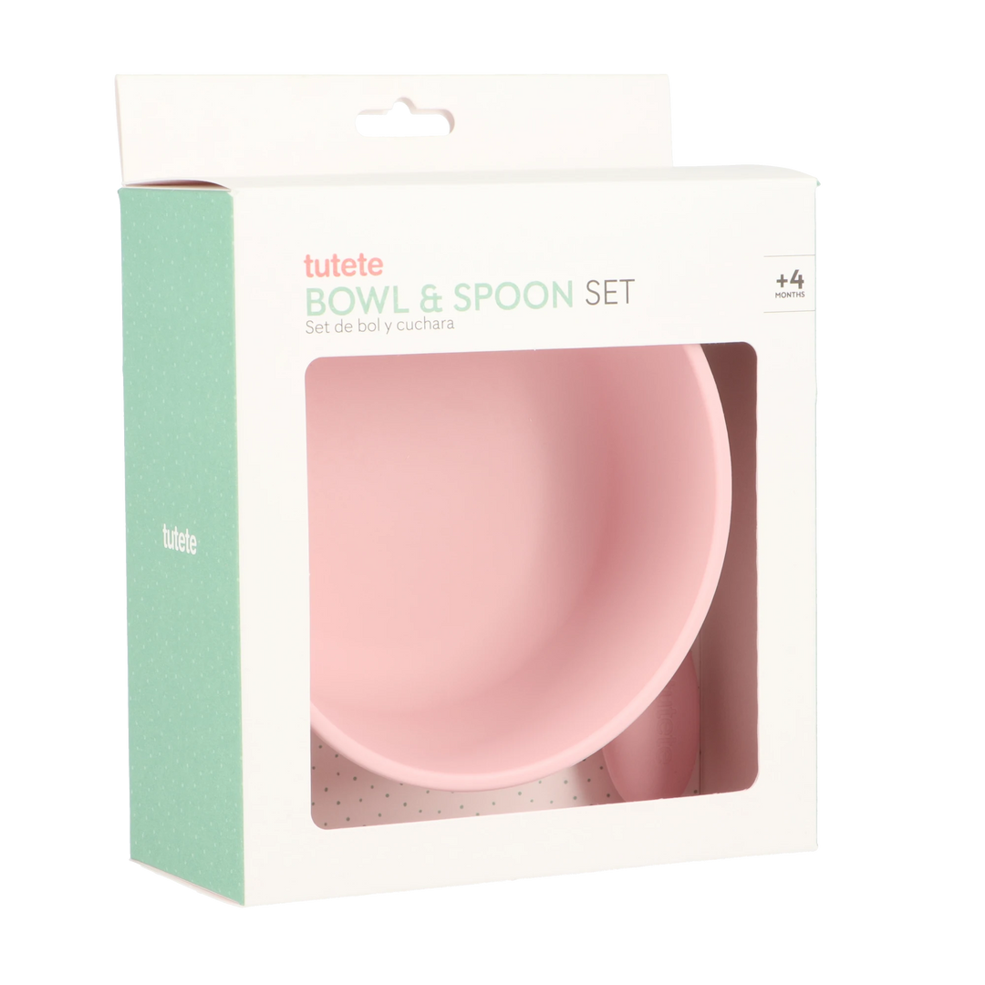 Silicone Suction Cup Bowl with Spoon, Pink