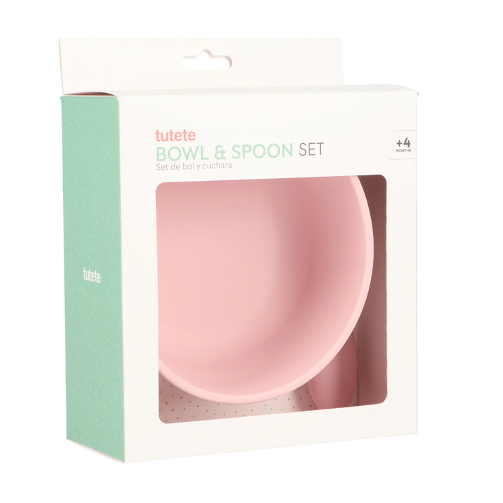 Silicone Suction Cup Bowl with Spoon, Pink