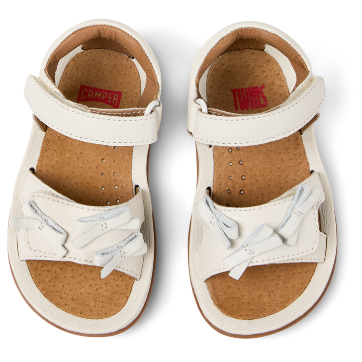White leather open sandals with bows, Twins