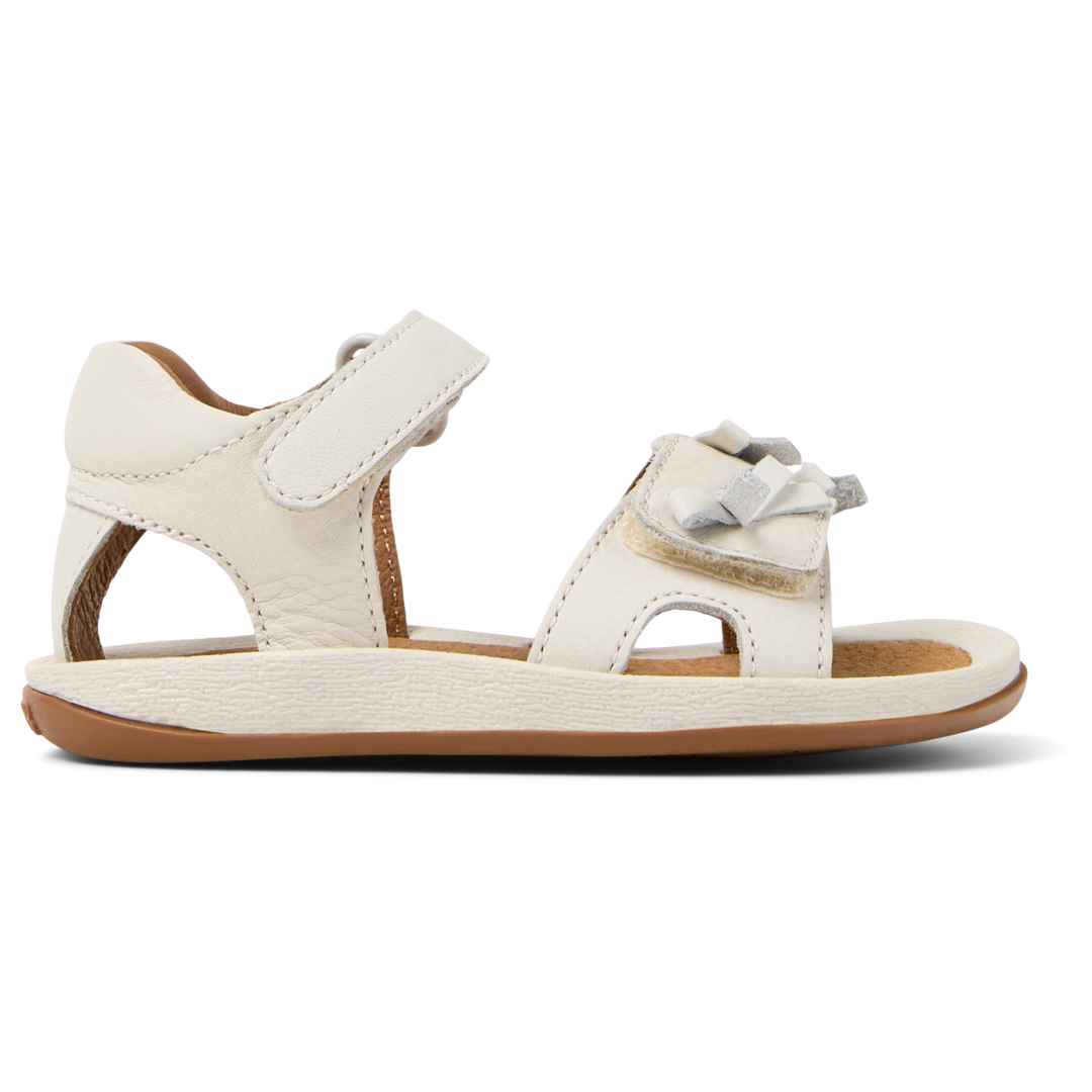 White leather open sandals with bows, Twins