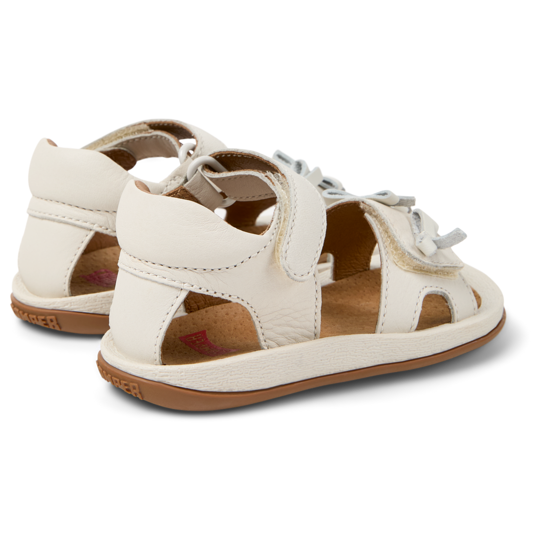 White leather open sandals with bows, Twins