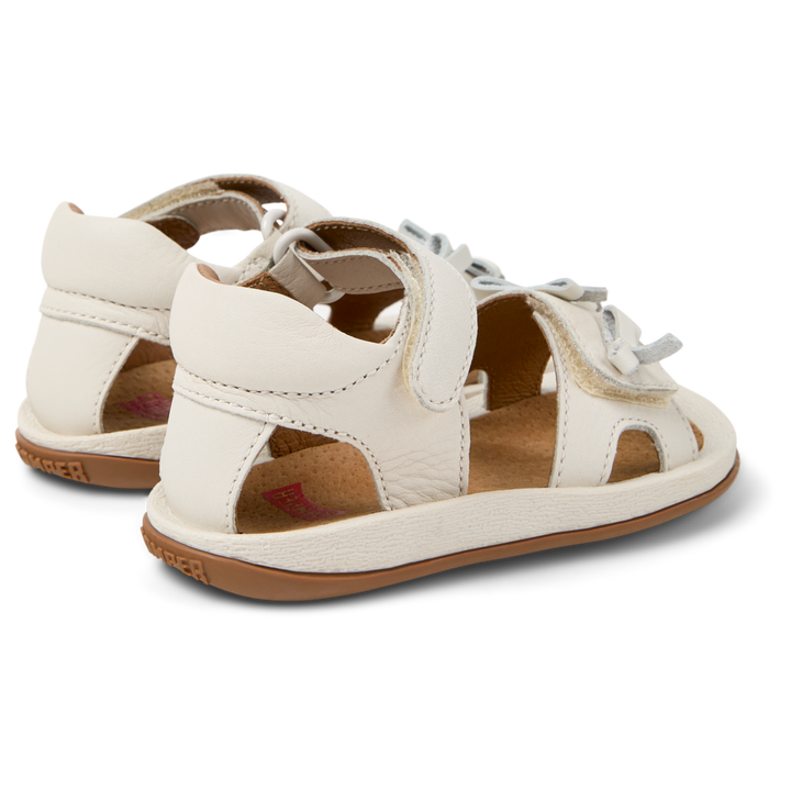 White leather open sandals with bows, Twins