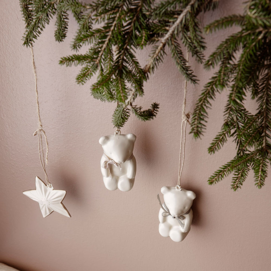 Metal Christmas Ornament, Teddy Bear - White/Pink