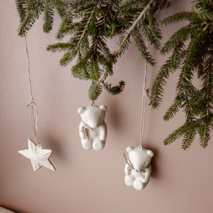 Metal Christmas Ornament, Teddy Bear - White/Pink