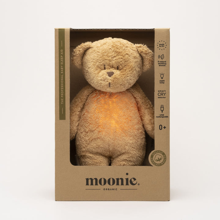 Moonie 2.0 l'orsetto ronzante con luce cotone bio, Cappuccino