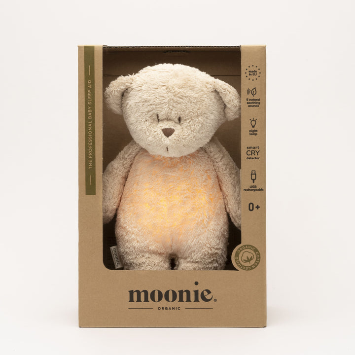 Moonie l'orsetto ronzante con luce cotone bio, Sand