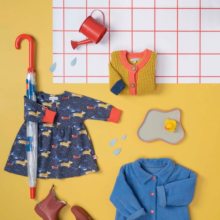Warm cotton dress blue dogs, Kloe