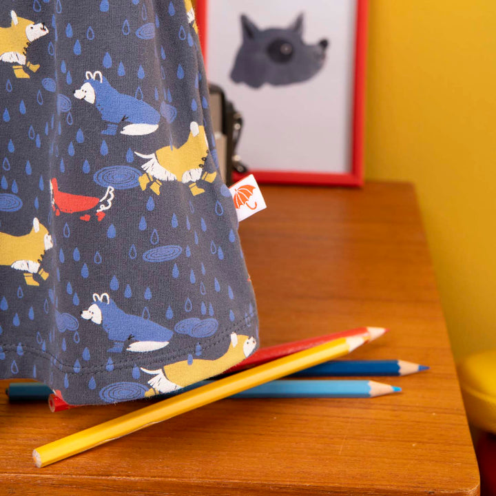 Warm cotton dress blue dogs, Kloe