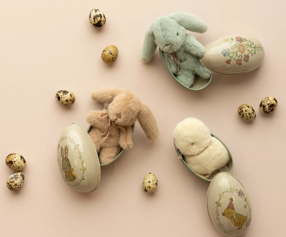 Dusty Brown Mini Plush Bunny with Metal Easter Egg