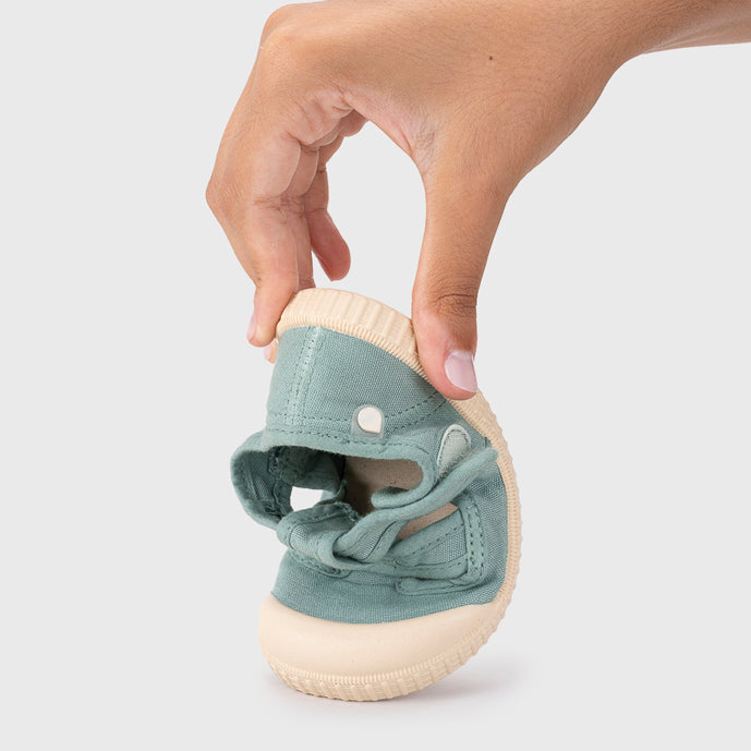 Open canvas shoes barefoot concept, Matcha