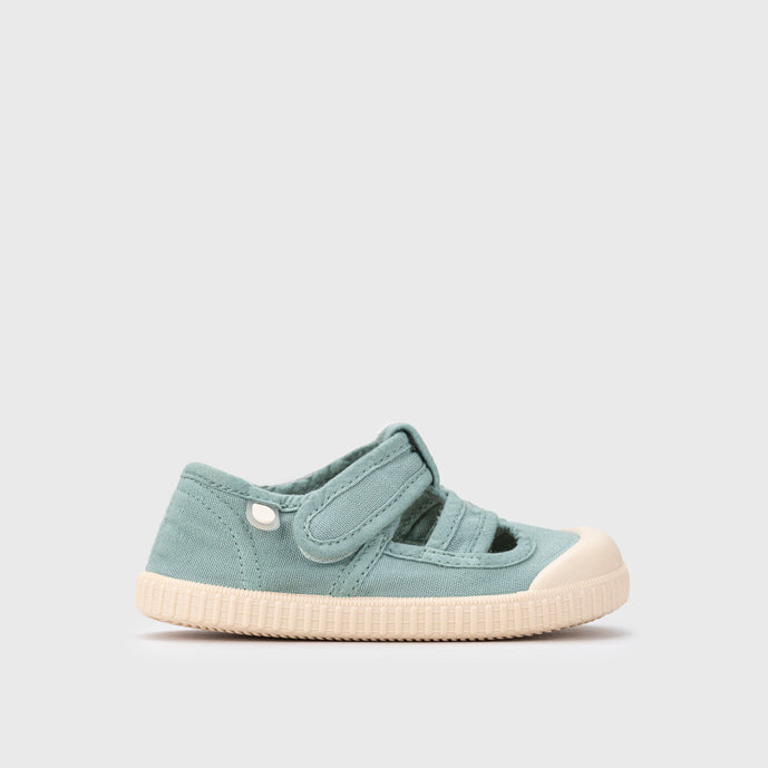 Open canvas shoes barefoot concept, Matcha