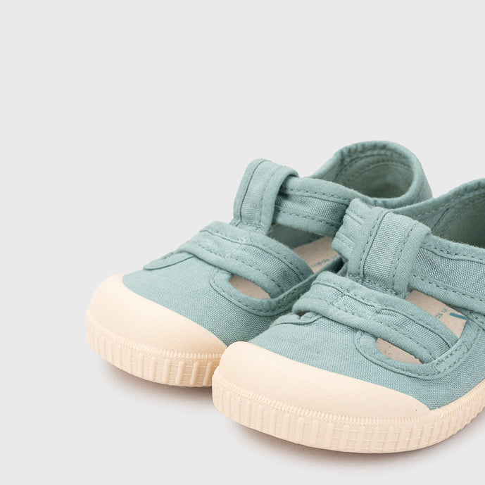 Open canvas shoes barefoot concept, Matcha