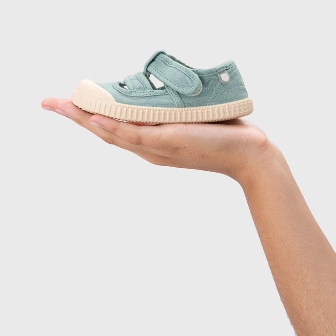 Open canvas shoes barefoot concept, Matcha