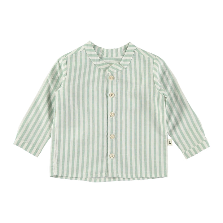 Korean shirt in cotton linen blend, green stripes
