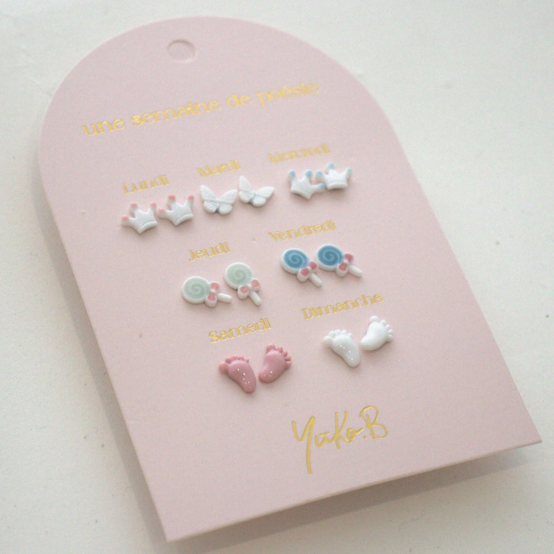 Set 7 paia orecchini, Una settimana di poesia - Baby shower