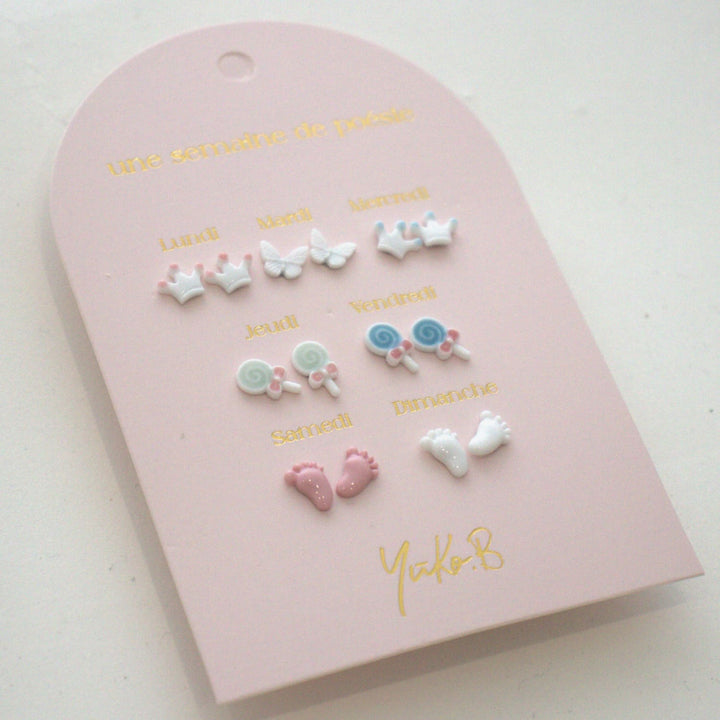 Set 7 paia orecchini, Una settimana di poesia - Baby shower