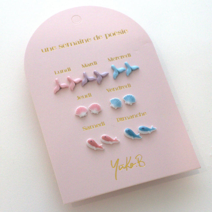 Set of 7 pairs of earrings, A week of poetry - Ocean