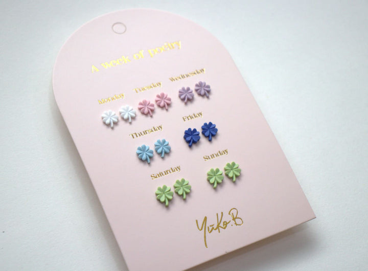 Set of 7 pairs of earrings, A week of poetry - Quadrifoglio