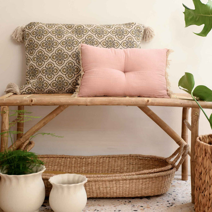 Pink muslin and linen cushion