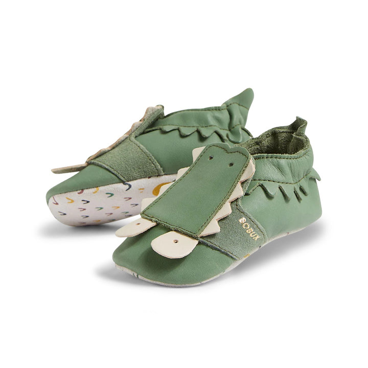 Babbucce in pelle morbida, Snap verde