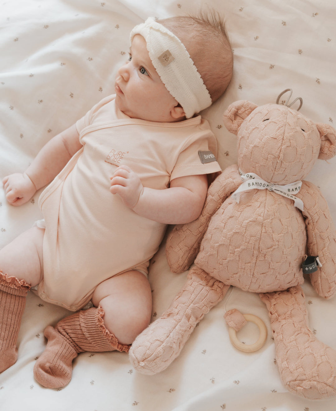 Calze bimba con pizzo in bambù Rosa antico