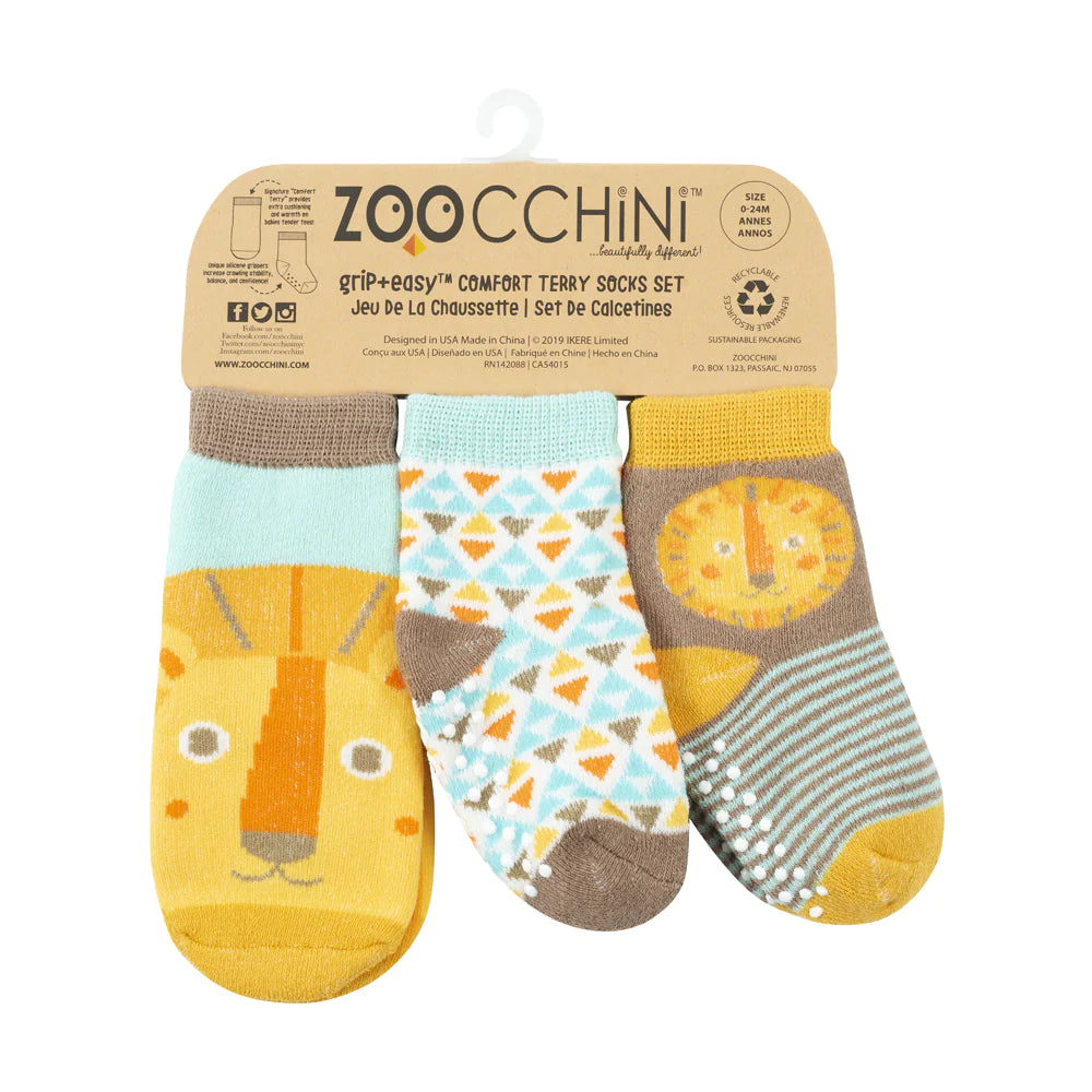 Set calzini antiscivolo 0-24 mesi, Leone - Zoocchini