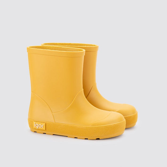 Yellow rubber rain boots