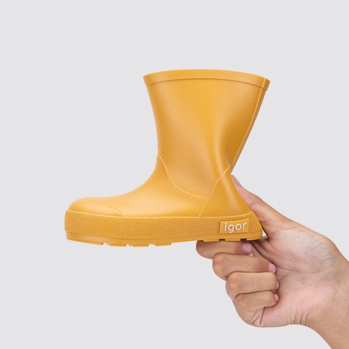 Yellow rubber rain boots