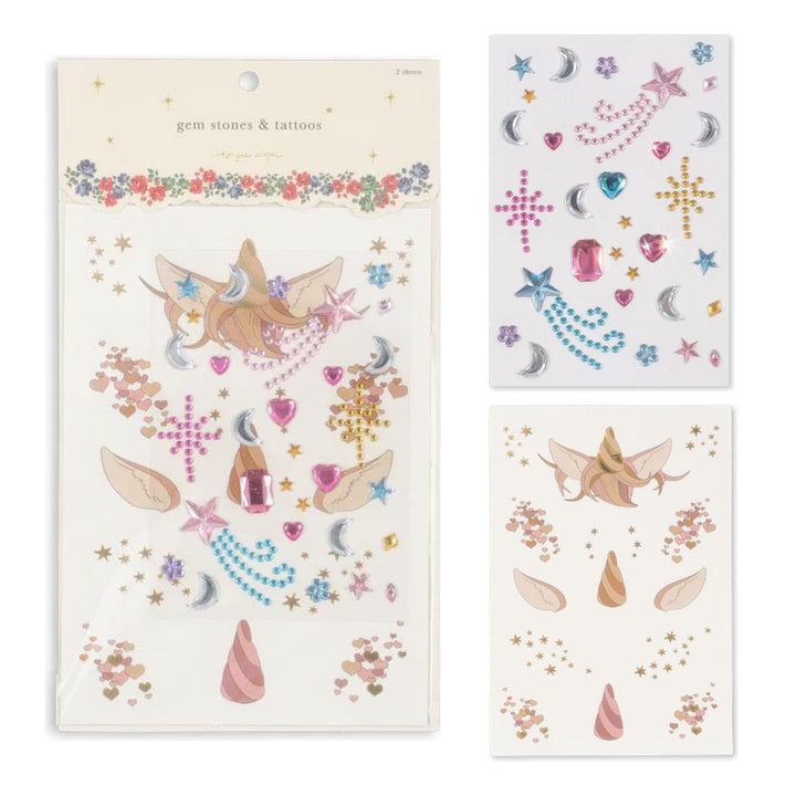 Tattoos and adhesive gems, Unicorn and Dinosaur