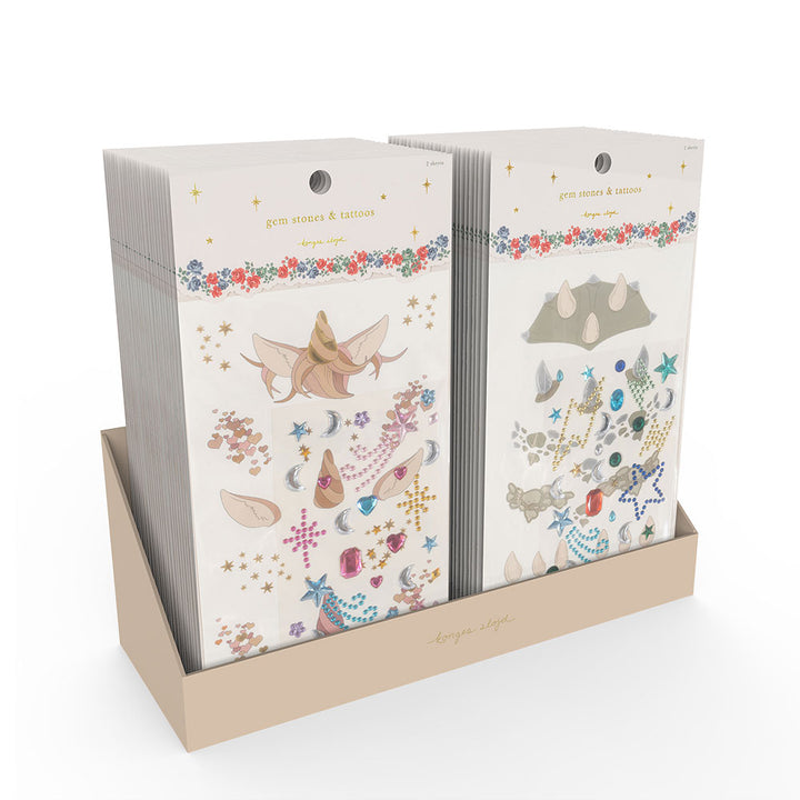 Tattoos and adhesive gems, Unicorn and Dinosaur
