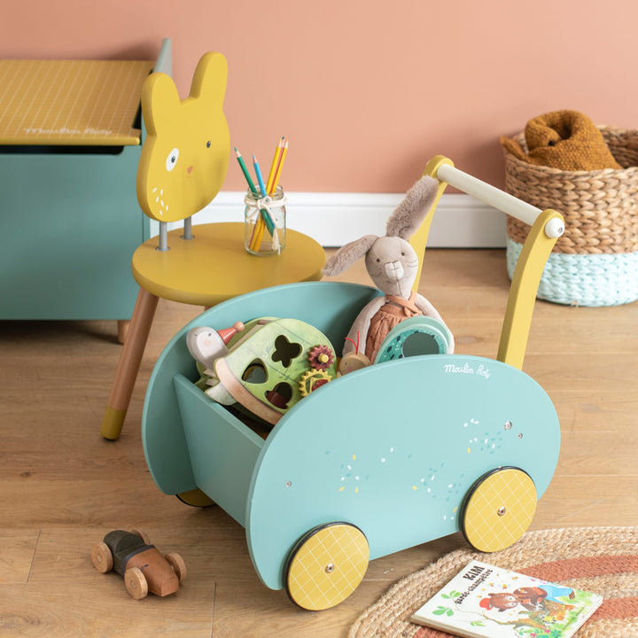 Carrello primi passi porta giochi in legno, Salvia