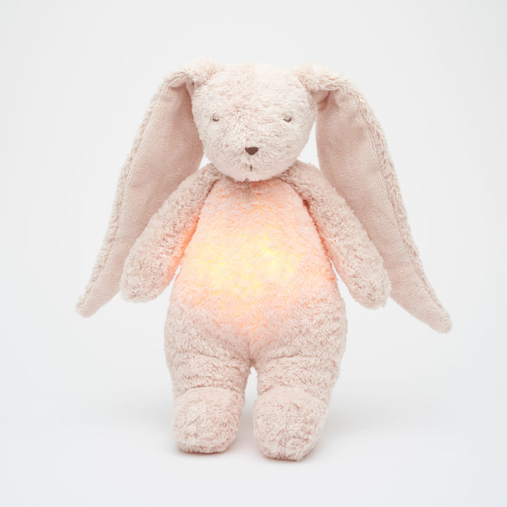Moonie coniglio ronzante con luce cotone bio, Rose