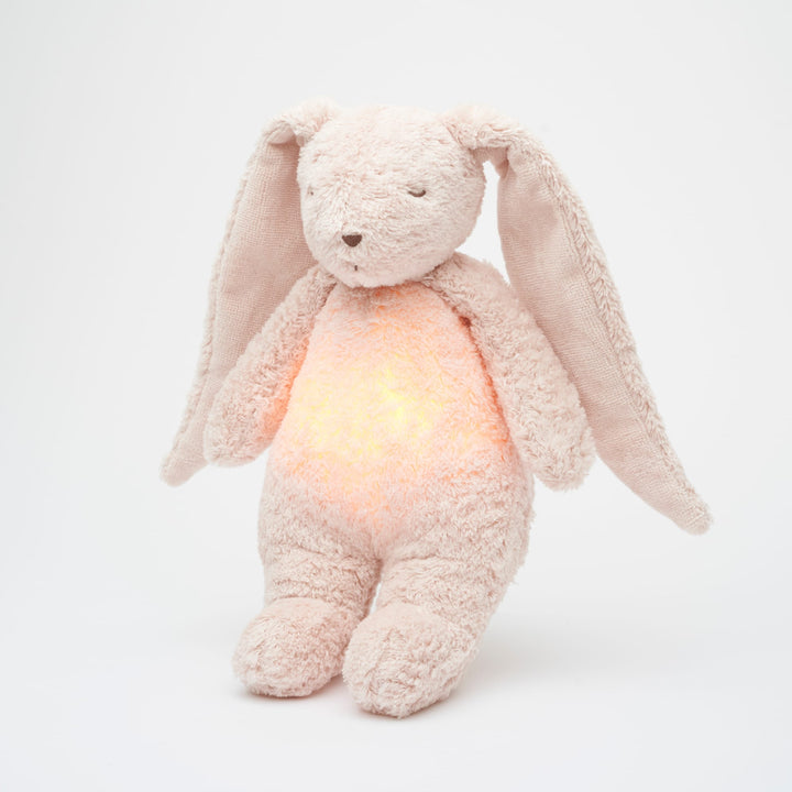 Moonie coniglio ronzante con luce cotone bio, Rose