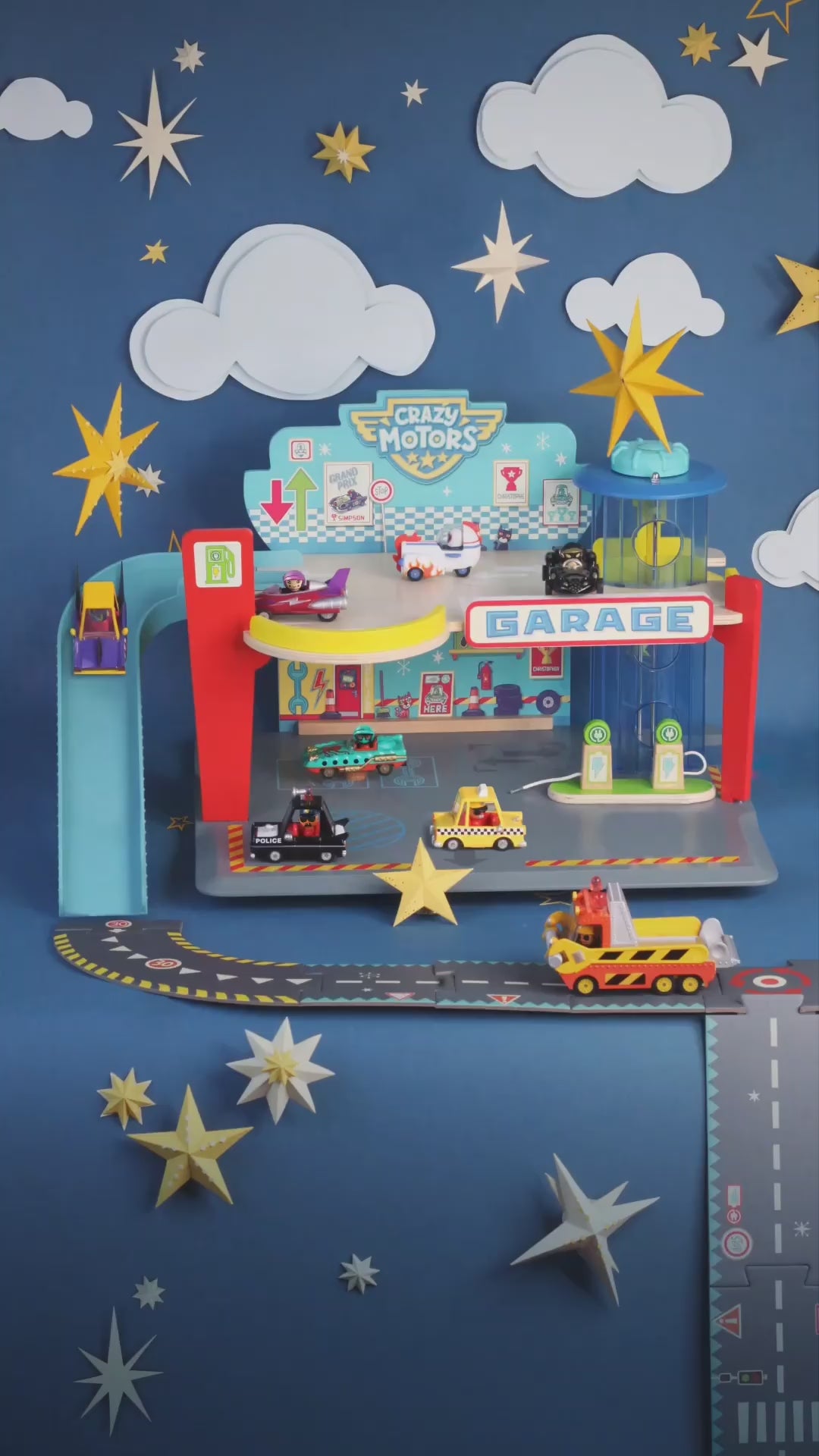 Wooden garage for Crazy Motors toy cars
