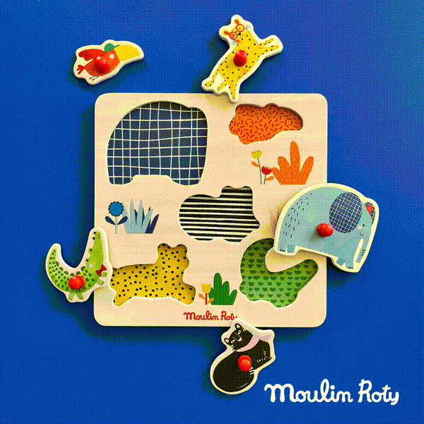 Wooden interlocking puzzle 5 animals
