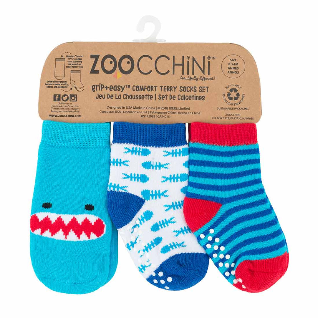 Set calzini antiscivolo 0-24 mesi, Squalo - Zoocchini