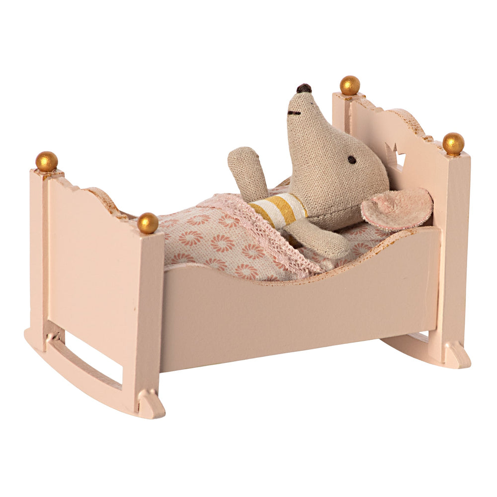 Maileg | Culla in legno per topino bebè, Rosa - Cradle, Baby Mouse