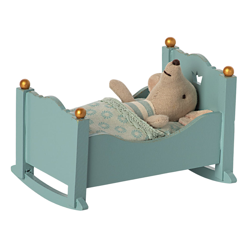 Maileg | Culla in legno per topino bebè, Blu - Cradle, Baby Mouse