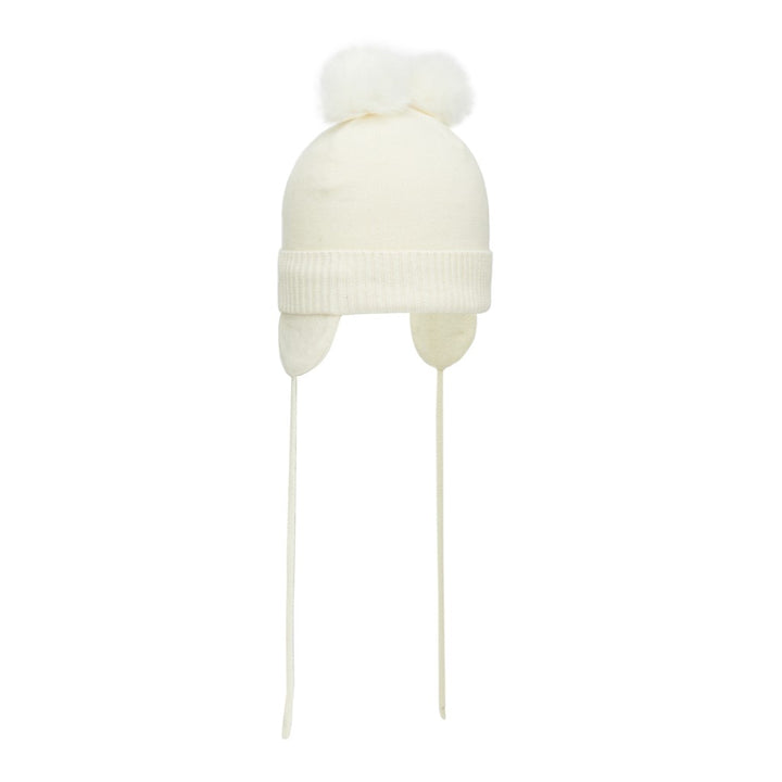 Cappello in cotone bianco con paraorecchie, 0-2 mesi