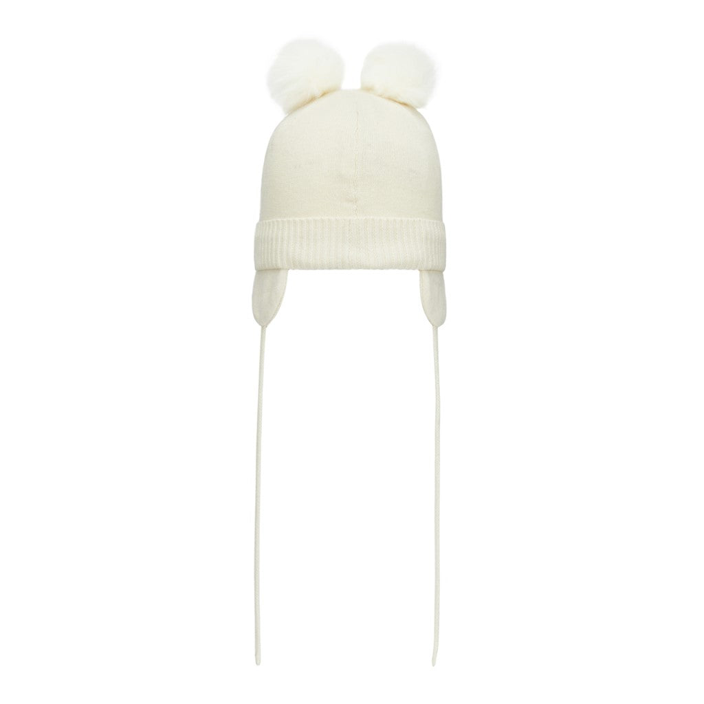 Cappello in cotone bianco con paraorecchie, 0-2 mesi