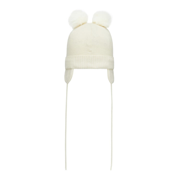 Cappello in cotone bianco con paraorecchie, 0-2 mesi