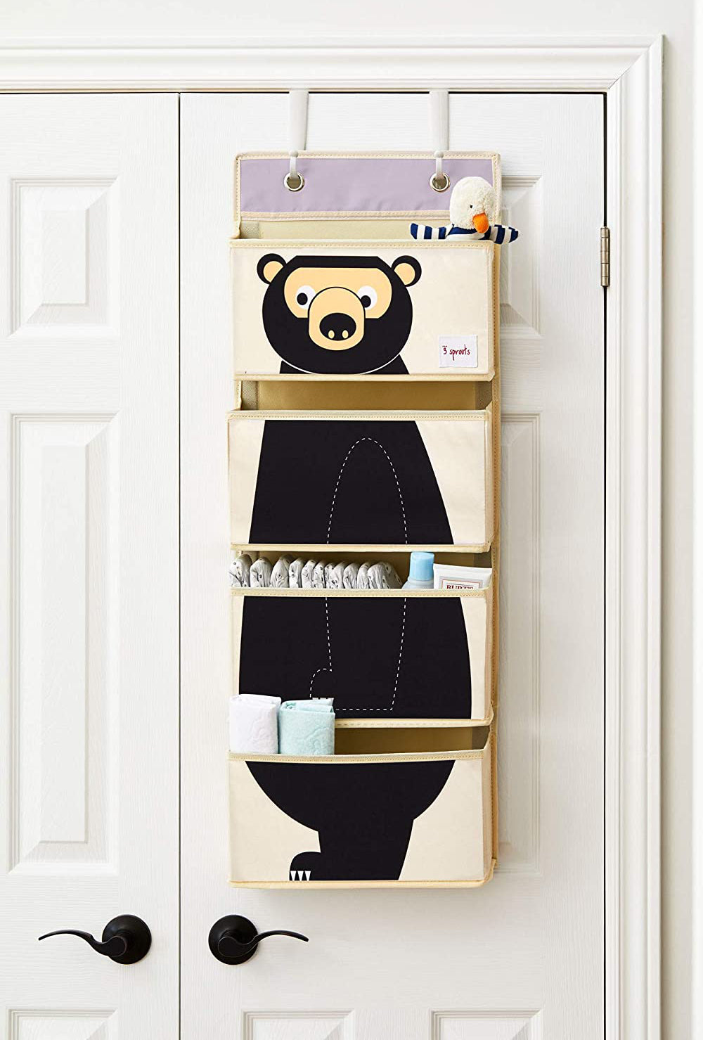 Organizer Portaoggetti da Parete con Ganci 4 Tasche, Orso | 3 Sprouts