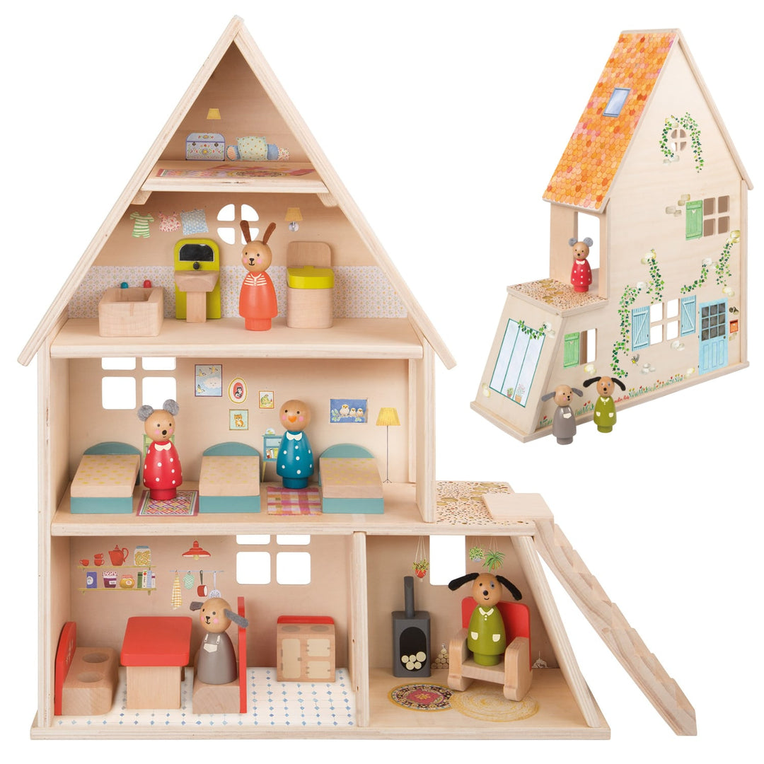 Casa grande in legno con mobili La Grande Famille | Moulin Roty 632420