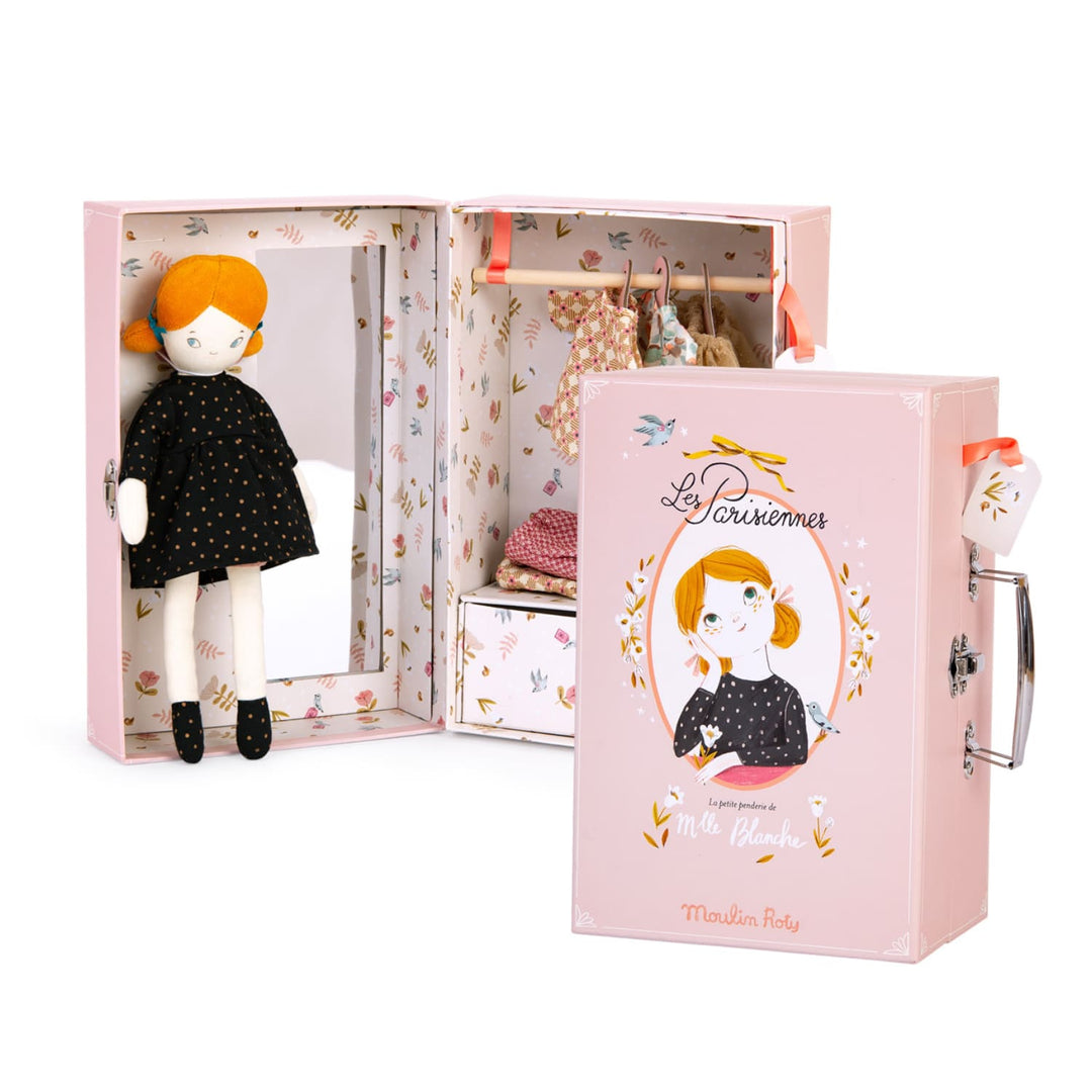 Moulin Roty | Valigetta e bambola armadio con vestiti, Les Parisiennes