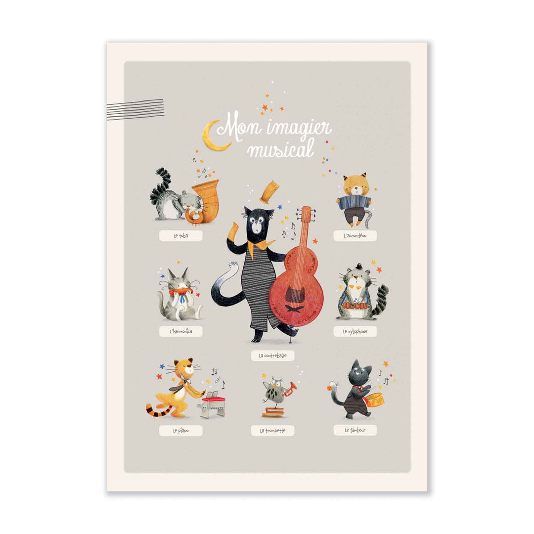Moulin Roty | Poster Imparo i strumenti musicali in Francese, 50x70 cm