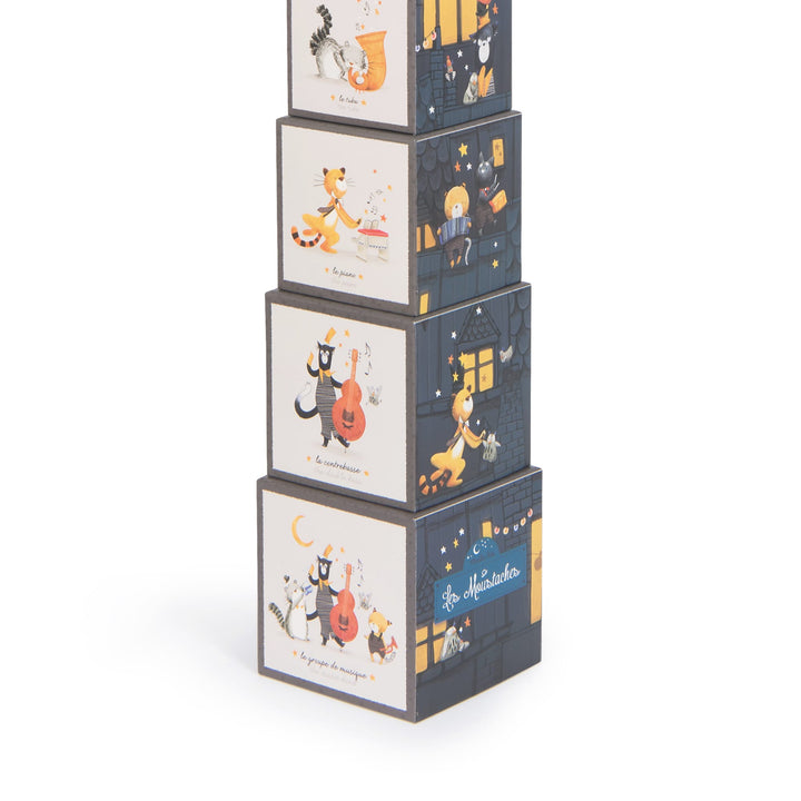 Moulin Roty | Cubi impilabili con gatti, Les Moustaches