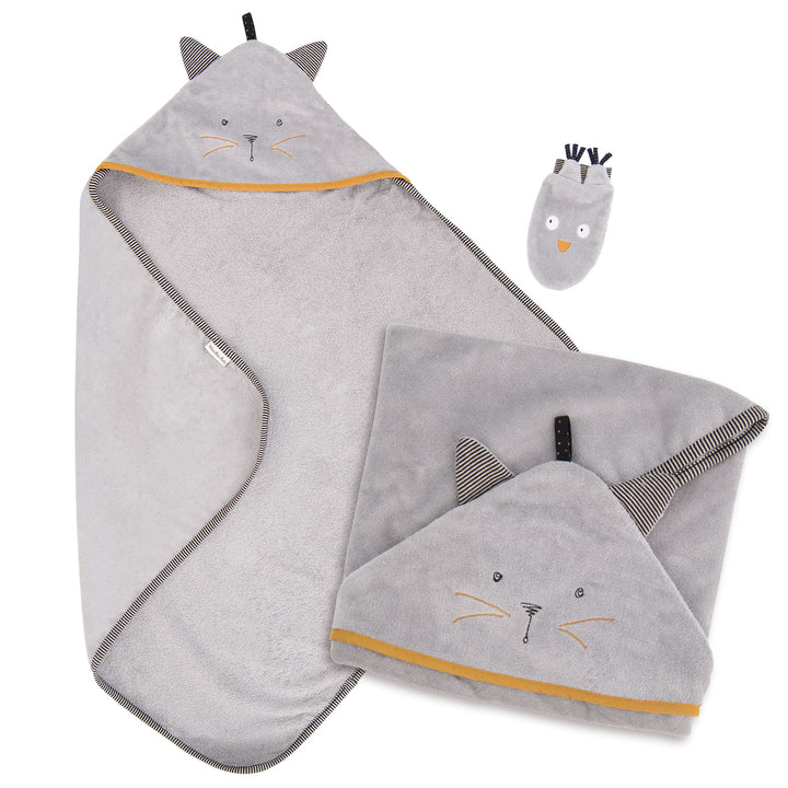 Moulin Roty | Accappatoio Grigio Neonato Gatto Les Moustaches 666270