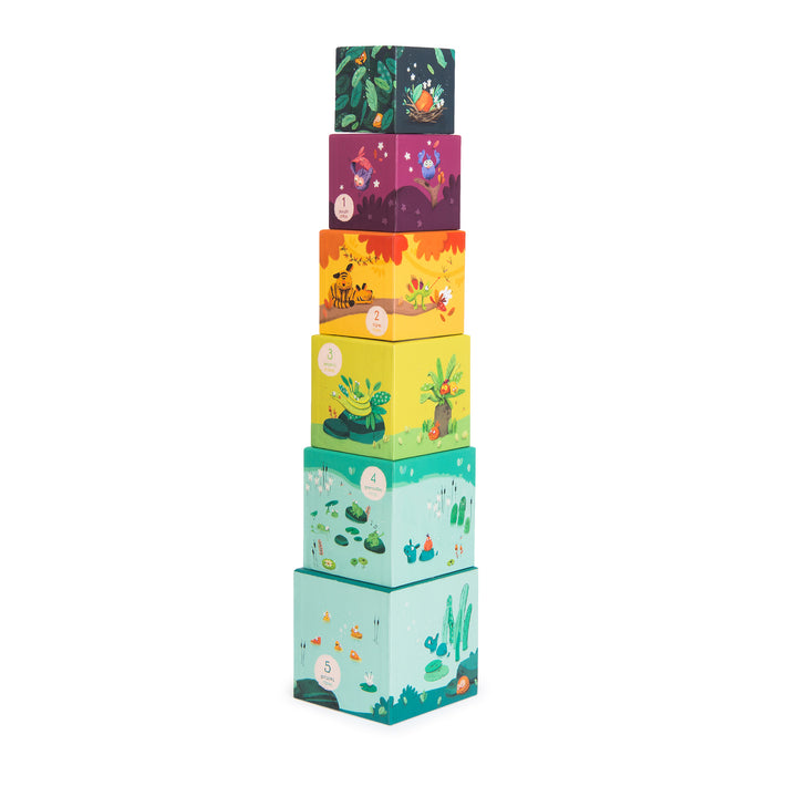 Moulin Roty | Cubi impilabili con 3 uccellini, Dans la Jungle